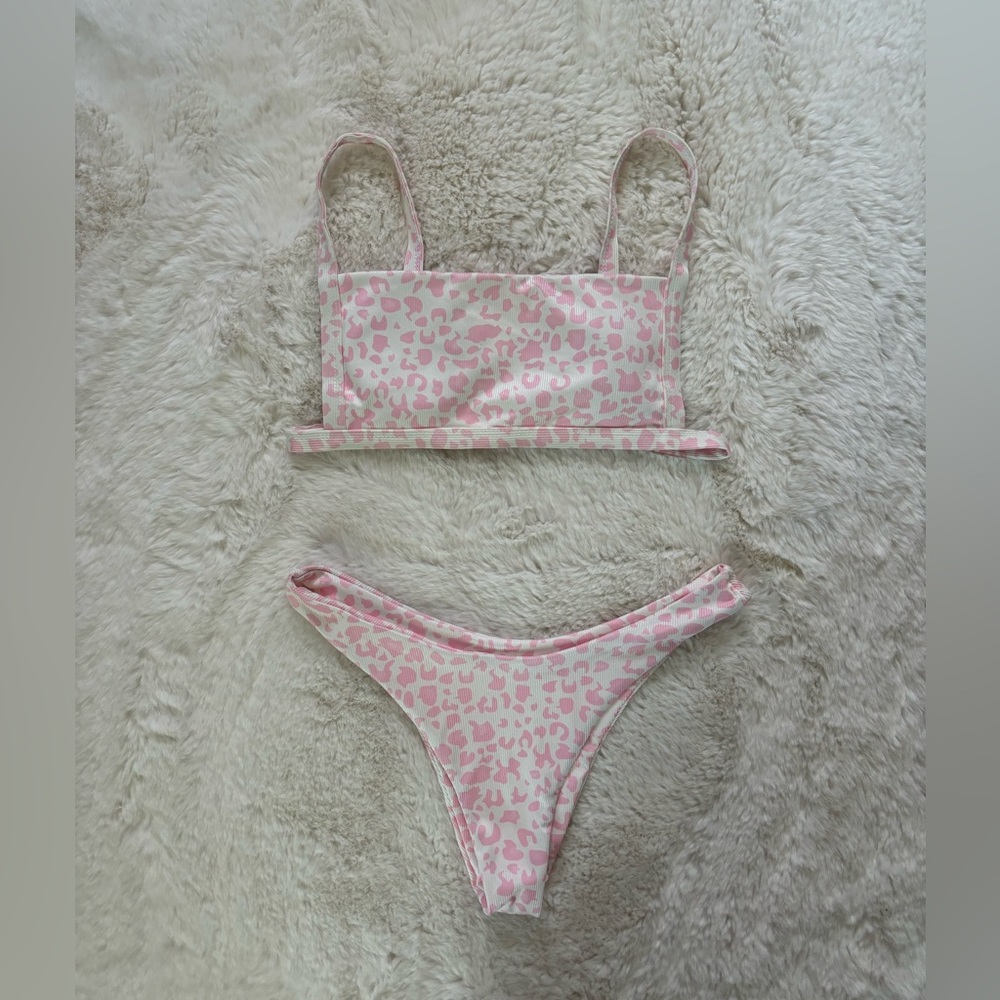 ZAFUL - Pink and White Leopard Print Ribbed Bikini Set - Picture 8 of 8